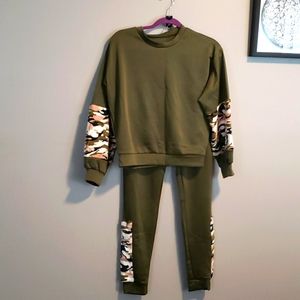 Army Green  lounge set with camo detail.